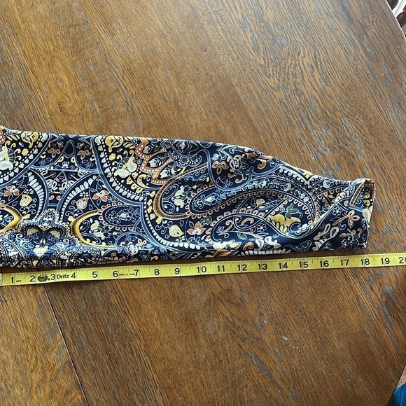 Liz Claiborne Blue Yellow Paisley Print Gold Buttons V-neck Size M Long Sleeve - Picture 11 of 14